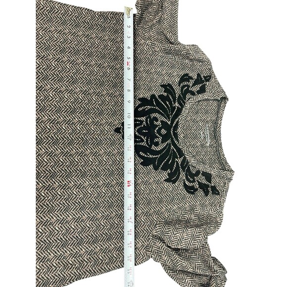 Soft Surroundings 2X Herringbone Print Long Sleeve Top Velvet Embroidered Collar - Picture 10 of 13